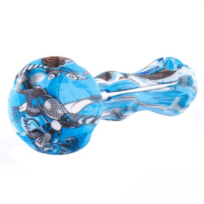 SILICONE HAND PIPE PRINTED W/ 5ML STORAGE AND DABBER SP589 1CT